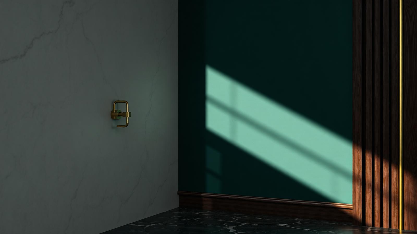 Quiet boardroom interior in green marble and brass